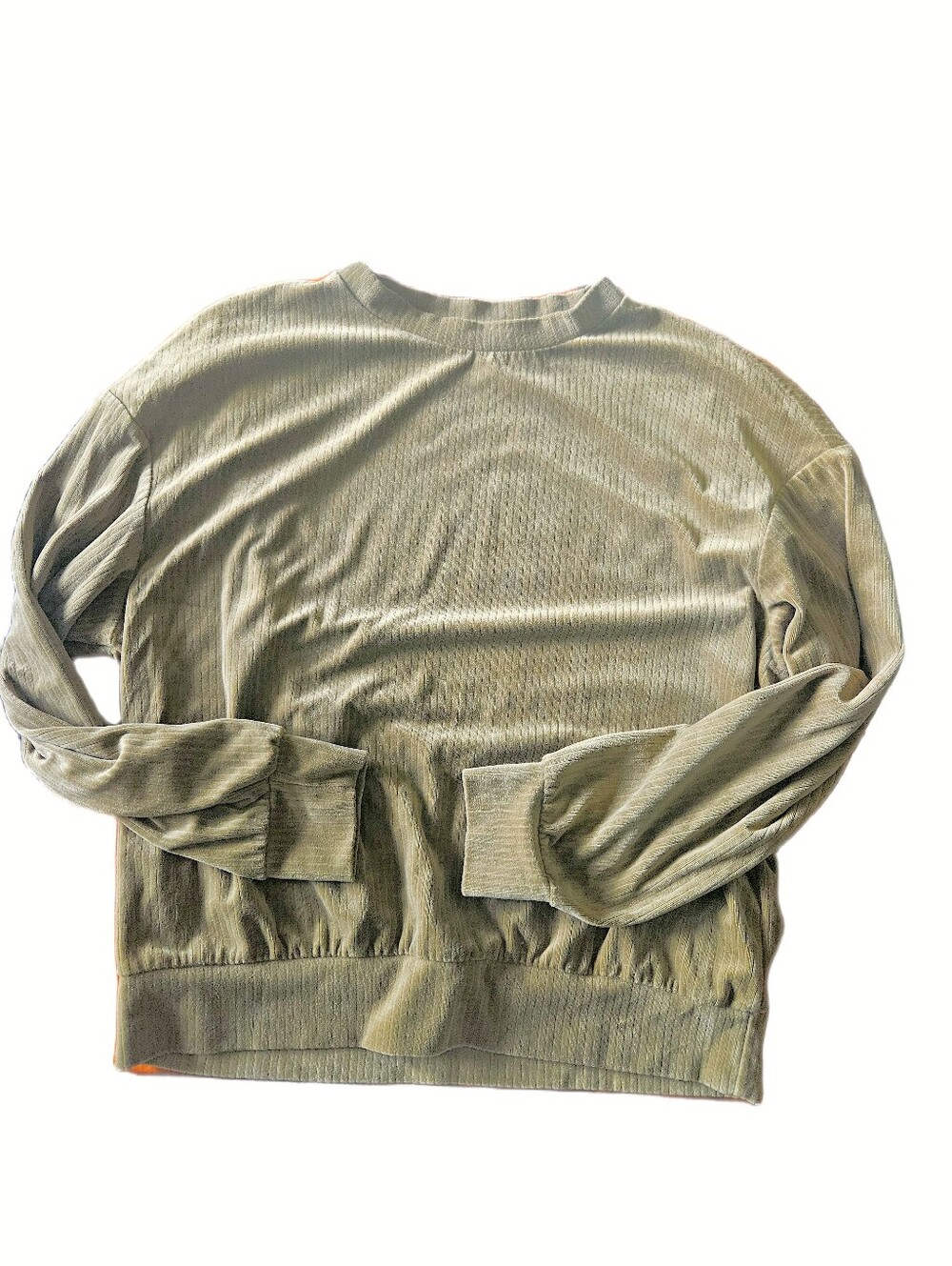 Womens Olive Velour Ribbed Crewneck Sweater